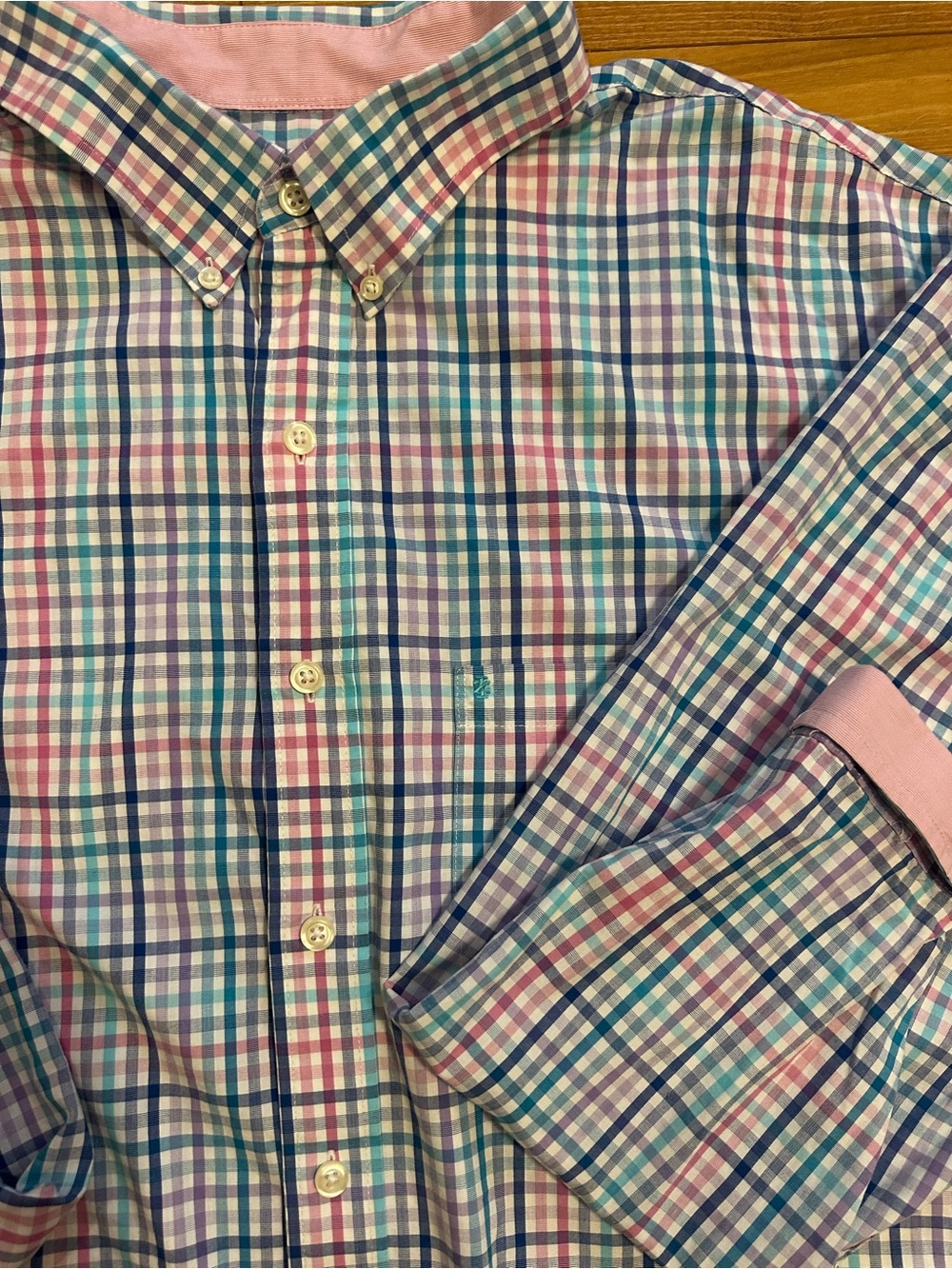 Izod Men's Multicolor Plaid Button-Down Shirt in Pink, Blue & Teal 2XLT
